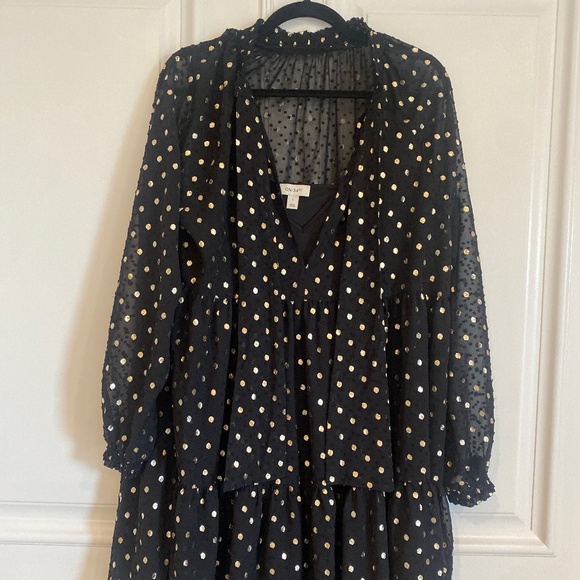 On 34th black metallic polka dot dress with solid black slip - Picture 1 of 4